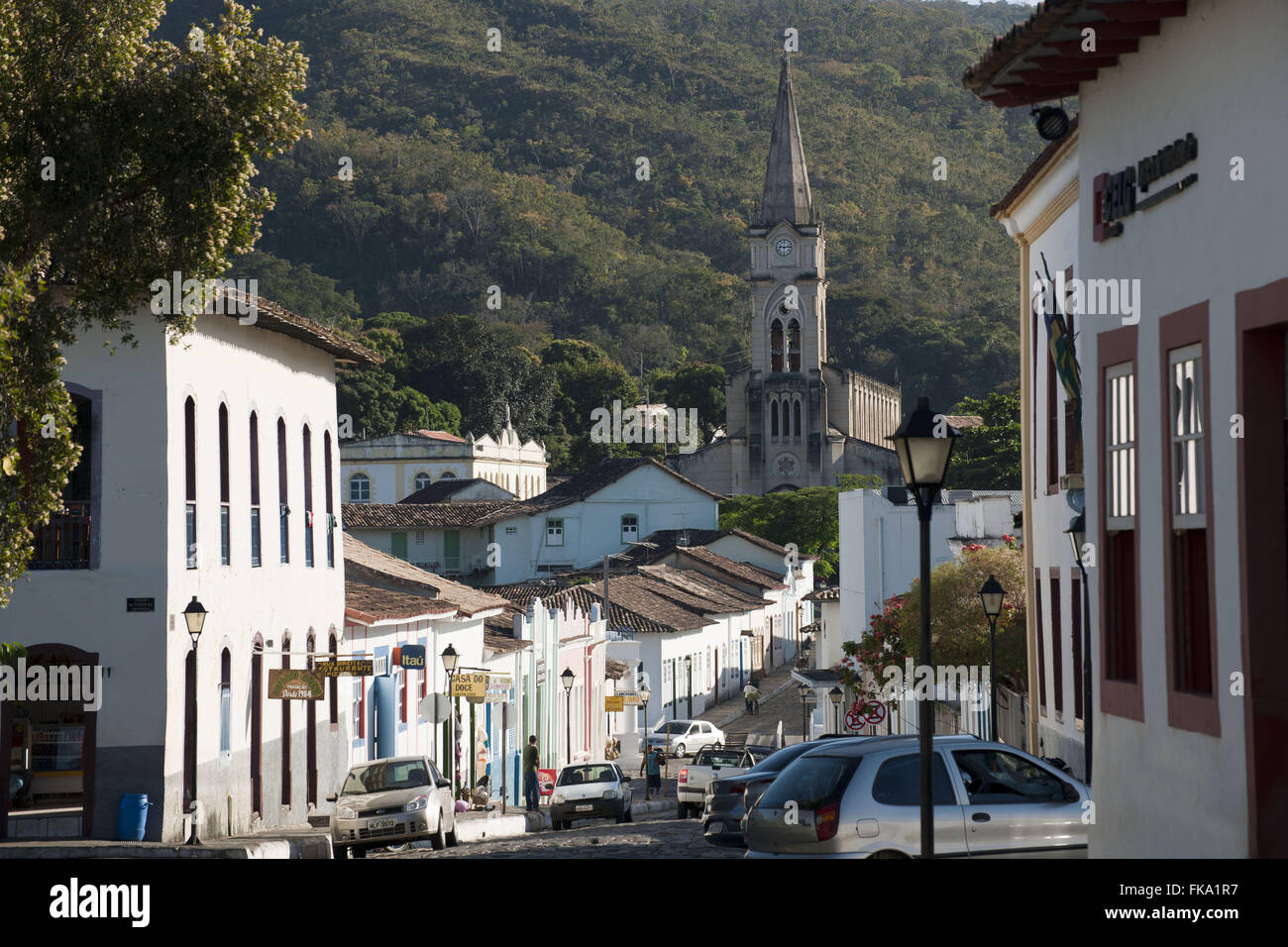 Street Moretti Foggia`s historic downtown with Rosario Church in the background Stock Photo
